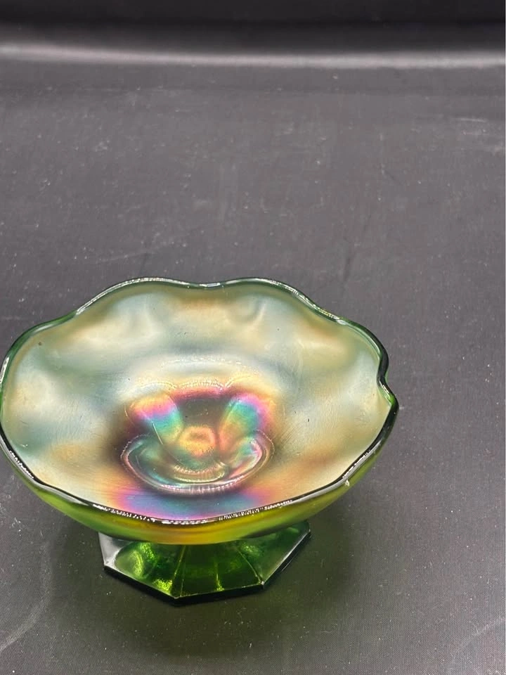 Antique Fenton Water Lily Iridescent Green Carnival Glass - photo 2
