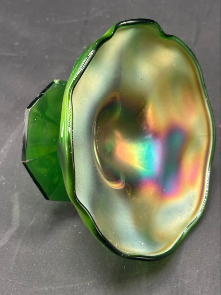 Antique Fenton Water Lily Iridescent Green Carnival Glass - photo 5