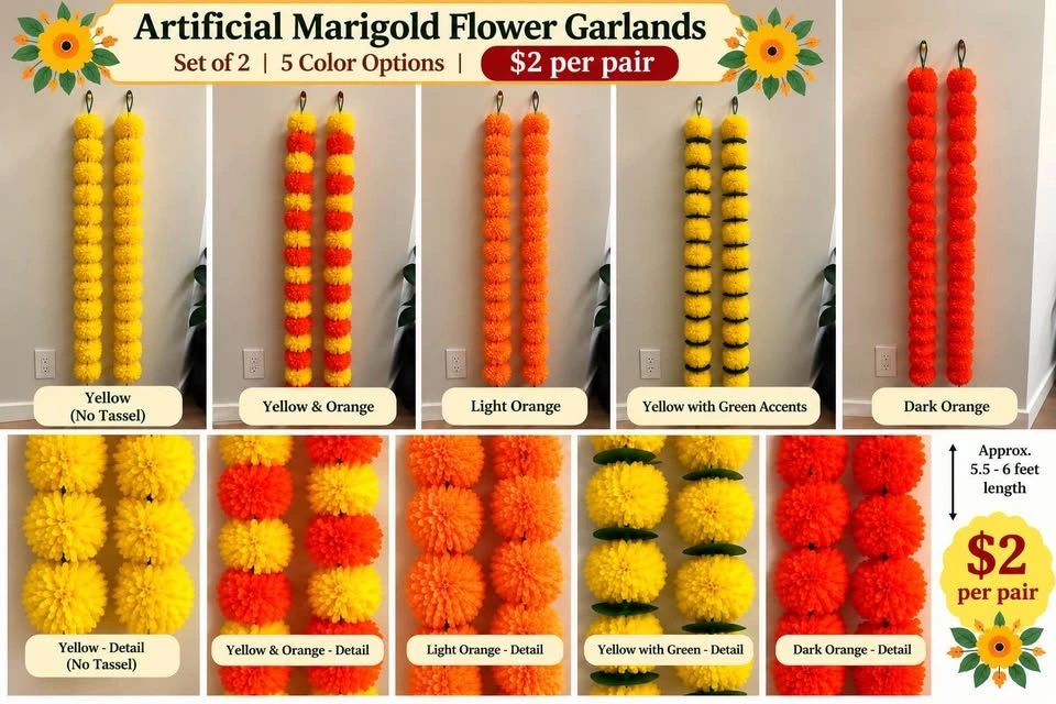 Artificial Marigold Flower Garlands | Diwali & Pooja Decorations
