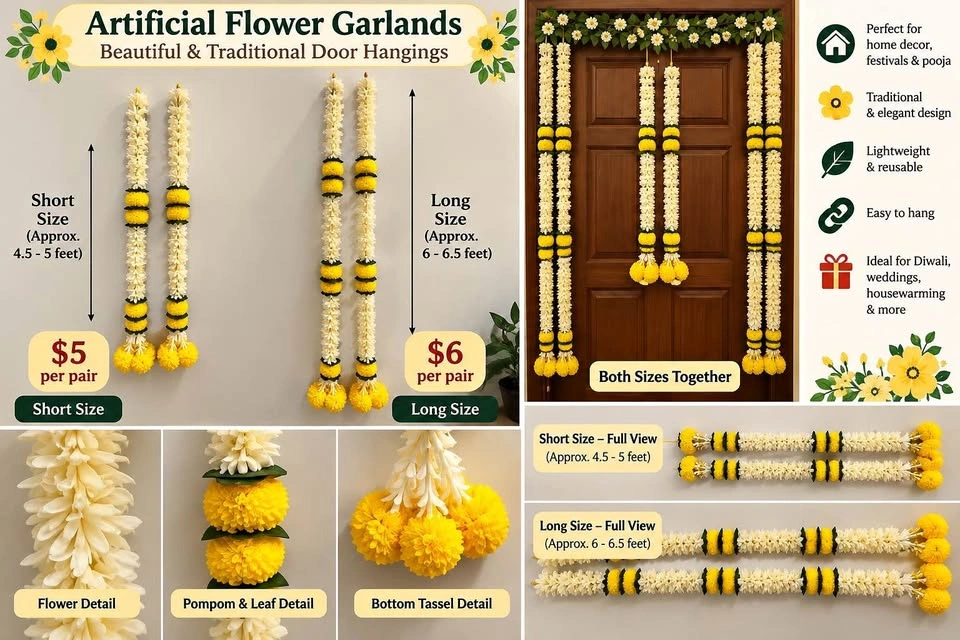 Artificial Jasmine & Marigold Flower Garlands