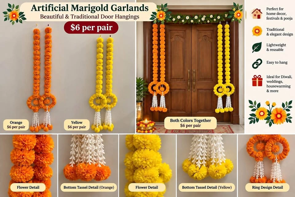 Marigold Flower Garlands – Traditional Door Hangings | $6 per Pa