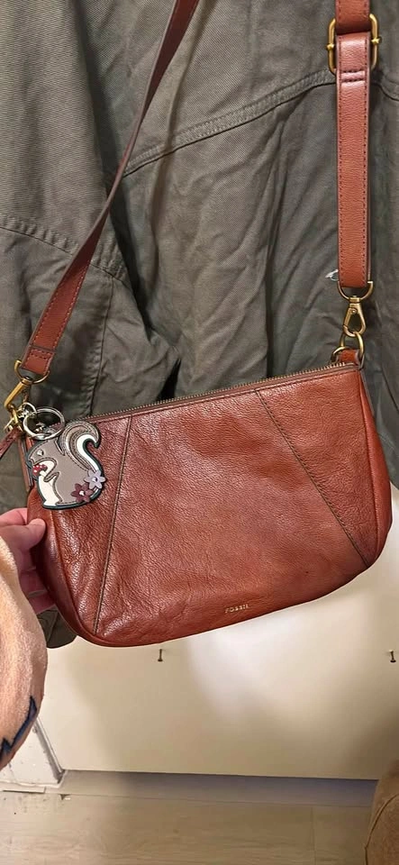 Fossil Skylar Genuine Brown Leather Crossbody Bag