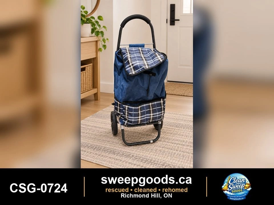 Blue Plaid Rolling Shopping Cart / Grocery Trolley