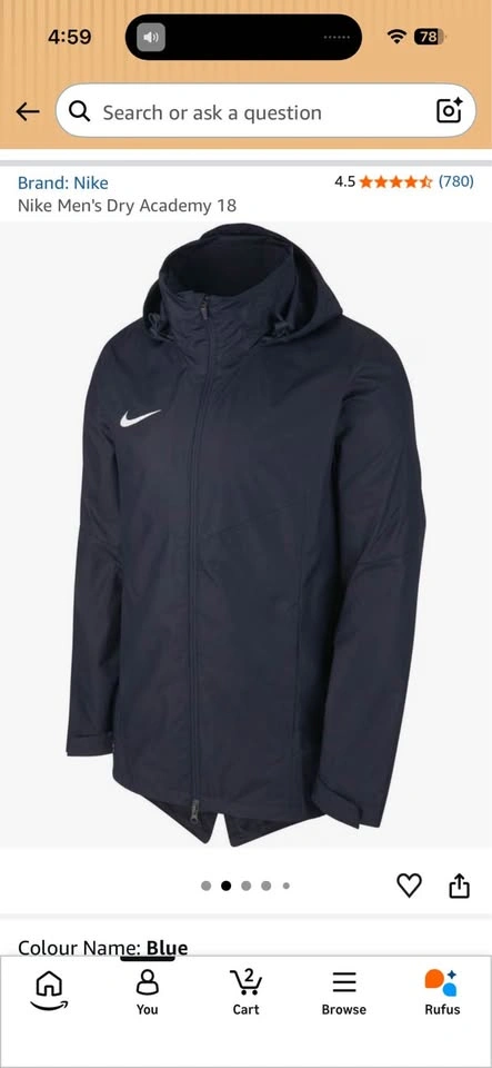 Men’s NIKE Academy 18 Rain Jacket XL NAVY BLUE Windbreaker
