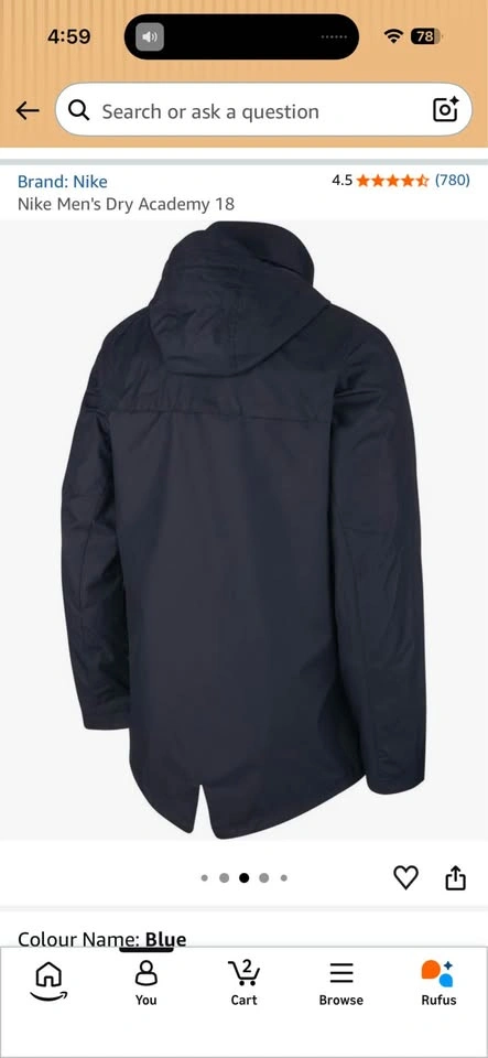 Men’s NIKE Academy 18 Rain Jacket XL NAVY BLUE Windbreaker - photo 2