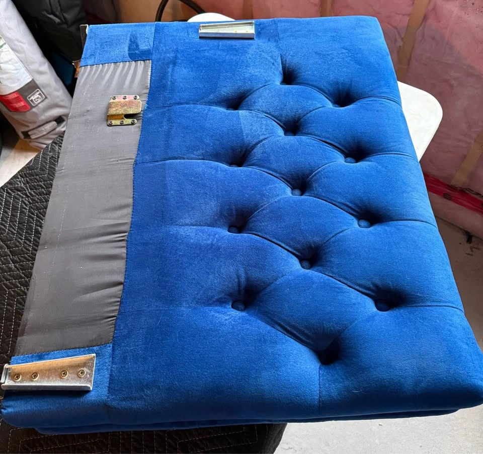 Moving Sale! Blue Velvet Sofa + 2 Ottomans + FREE IKEA Chair - photo 2