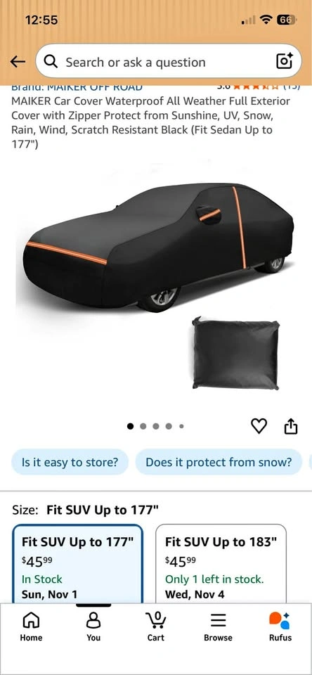 Car cover - sized to 177” car