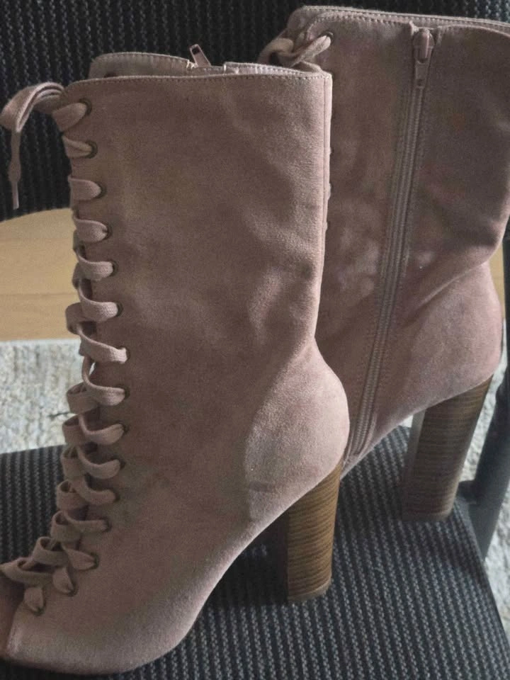 Mauve Lace-Up Open Toe Ankle Boots - photo 3