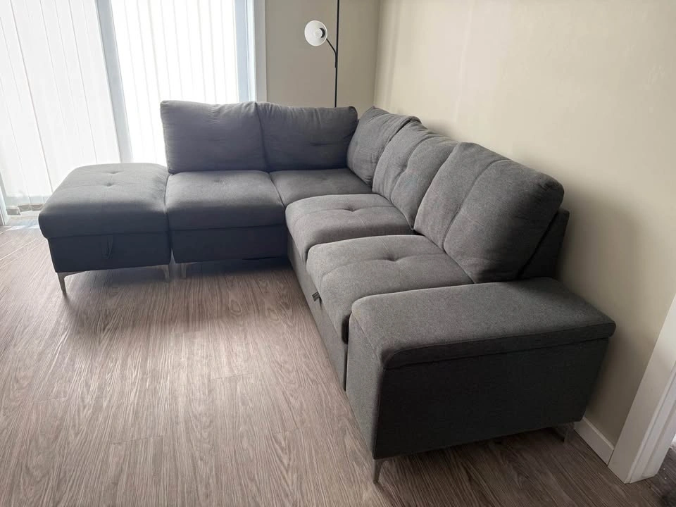 Charcoal L-Shaped LHS Sectional Sofa with Chaise – Pull-Out Exte - photo 2