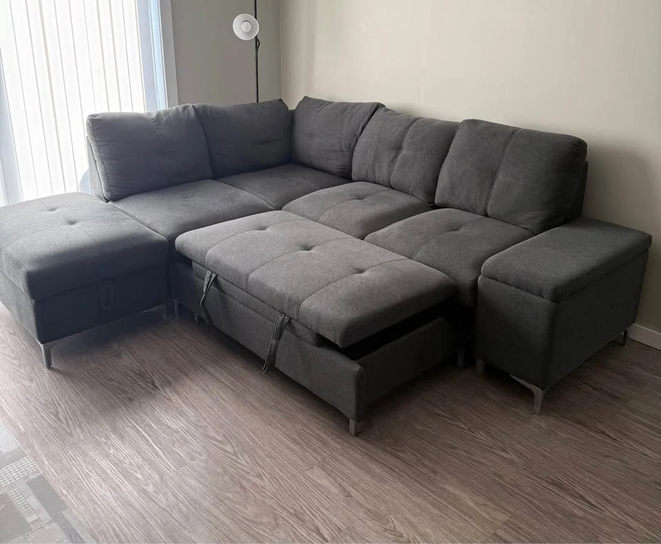 Charcoal L-Shaped LHS Sectional Sofa with Chaise – Pull-Out Exte - photo 3