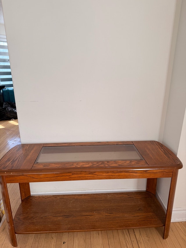 Wood Console Table with Glass Inlay