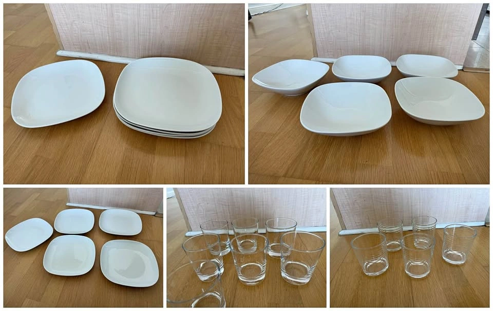 IKEA White Dinnerware Set – Plates, Bowls & Glasses