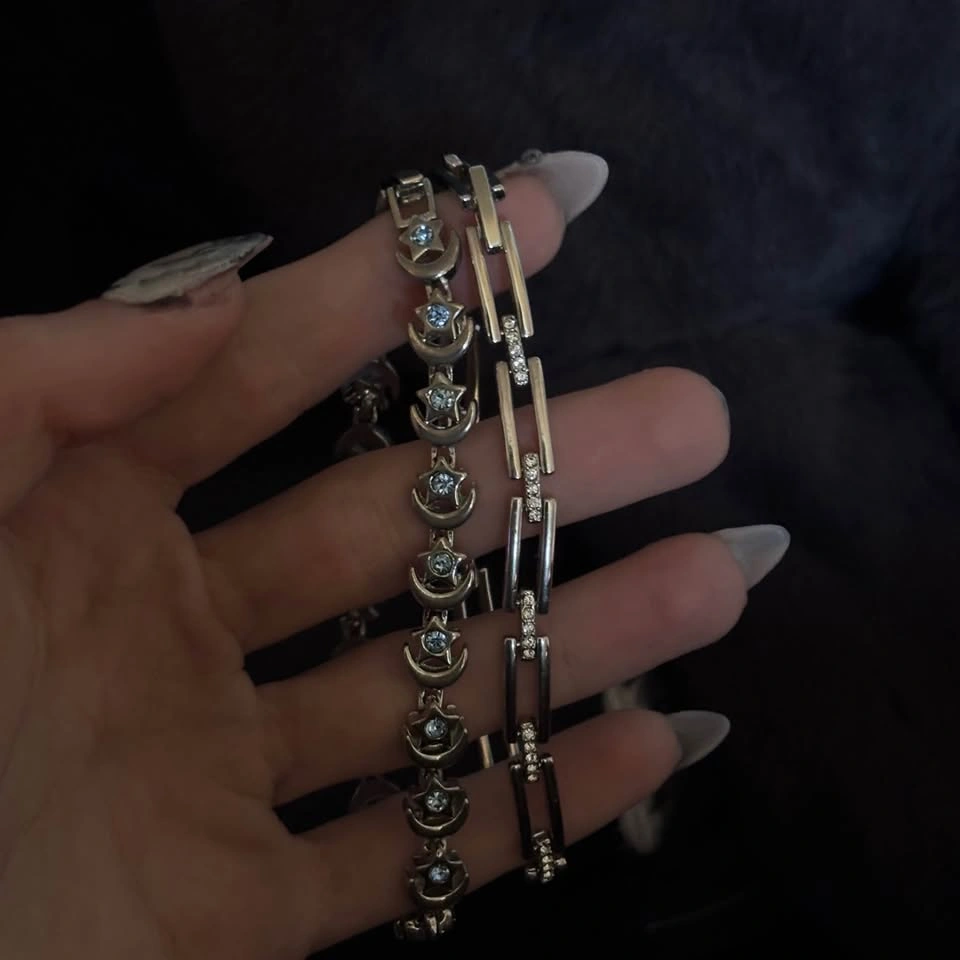 Celestial & Geometric Silver Bracelet Set (Moon & Star + Bar Lin - photo 2