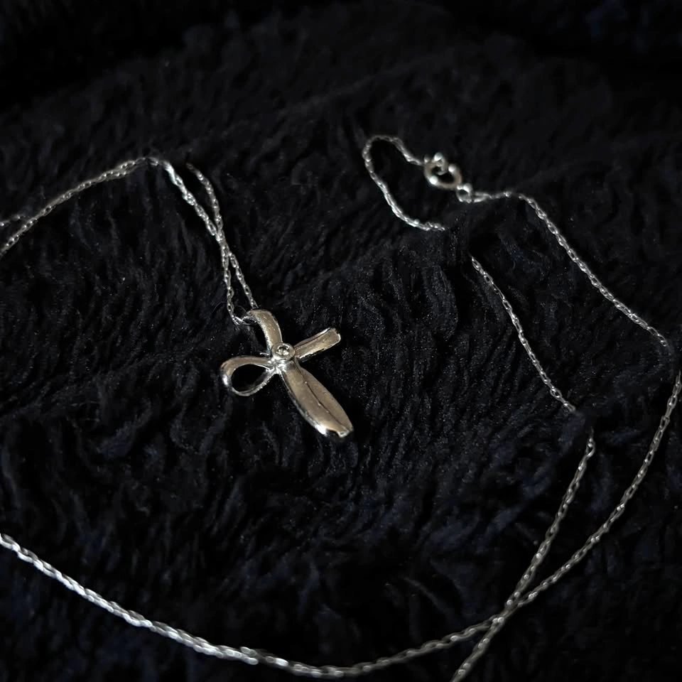 Sterling Silver Ribbon Cross Necklace
