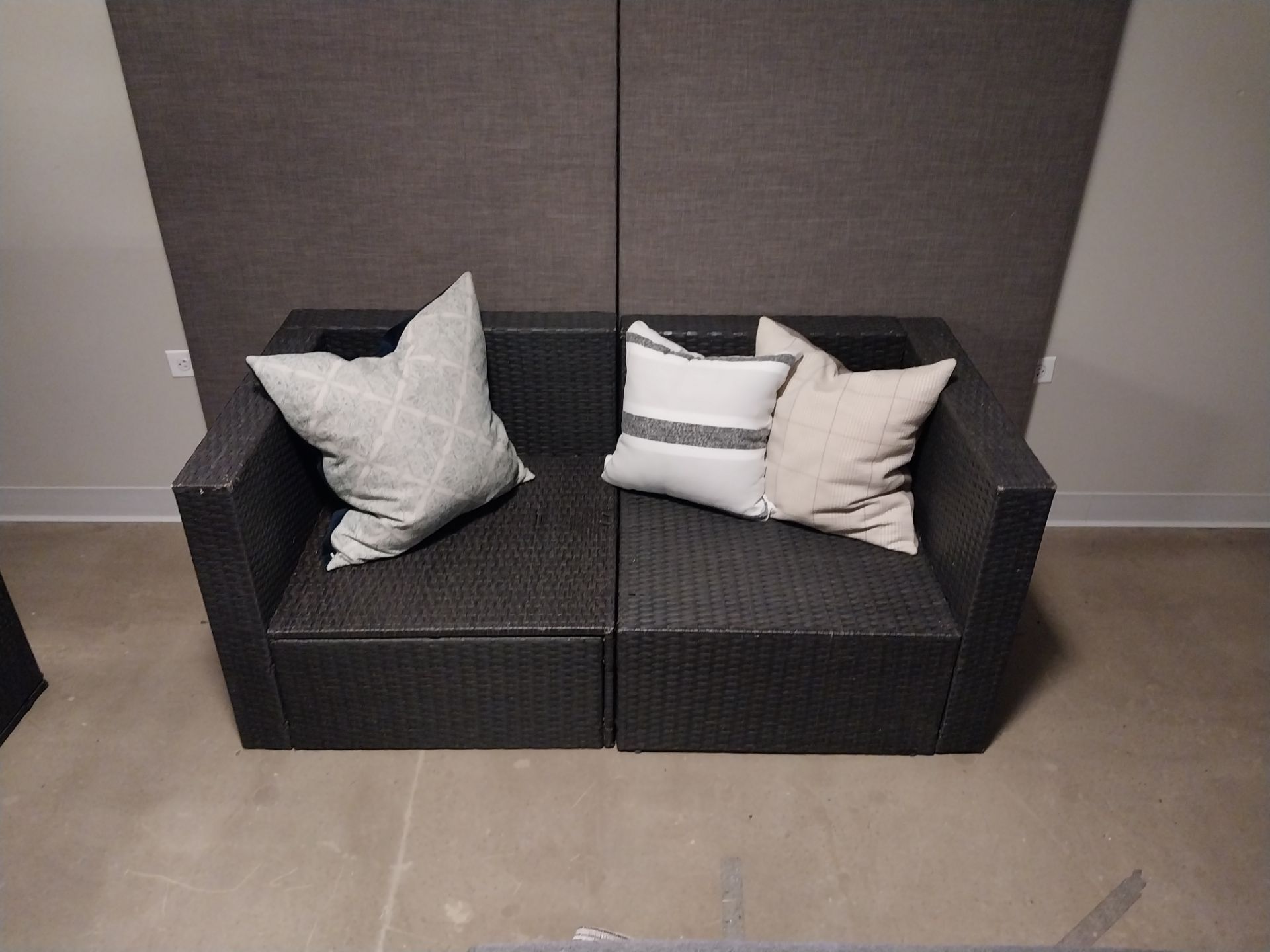 Black Wicker Patio Sectional Set with Ottoman – Like New - photo 3