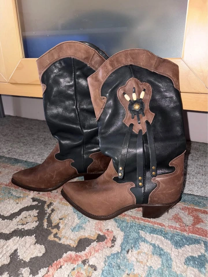 Brown & Black Genuine Leather Code West Cowboy Boots Size 6 Wome - photo 2