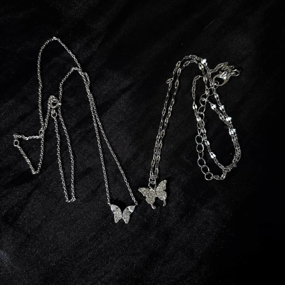 Silver Butterfly Necklace Duo
