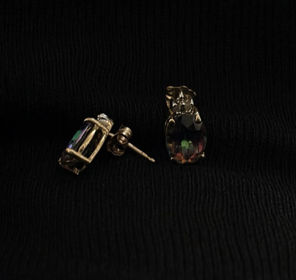 10k Gold Mystic Topaz Teardrop Stud Earrings - photo 2