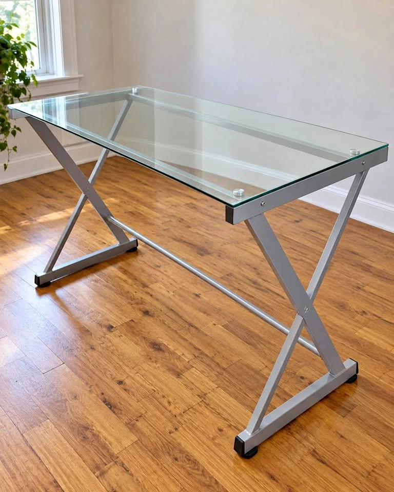 Glass Top X-Frame Desk