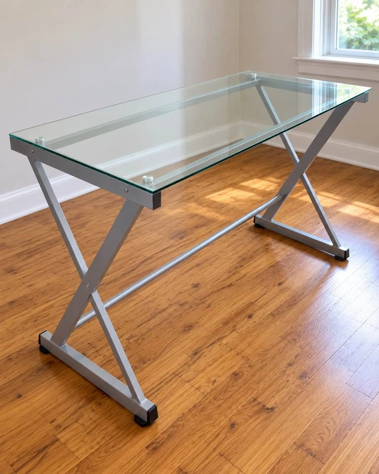 Glass Top X-Frame Desk - photo 2