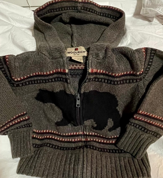 Woolrich 2T Black Bear Zip-Up Sweater