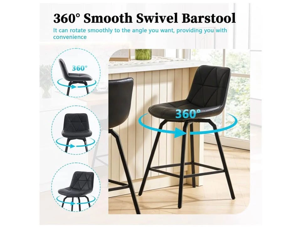 Set of 4 Black Leather 360° Swivel Barstools - photo 2