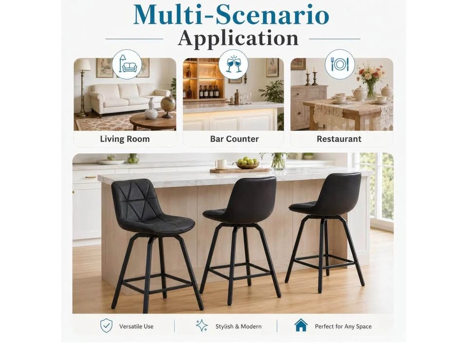 Set of 4 Black Leather 360° Swivel Barstools - photo 3