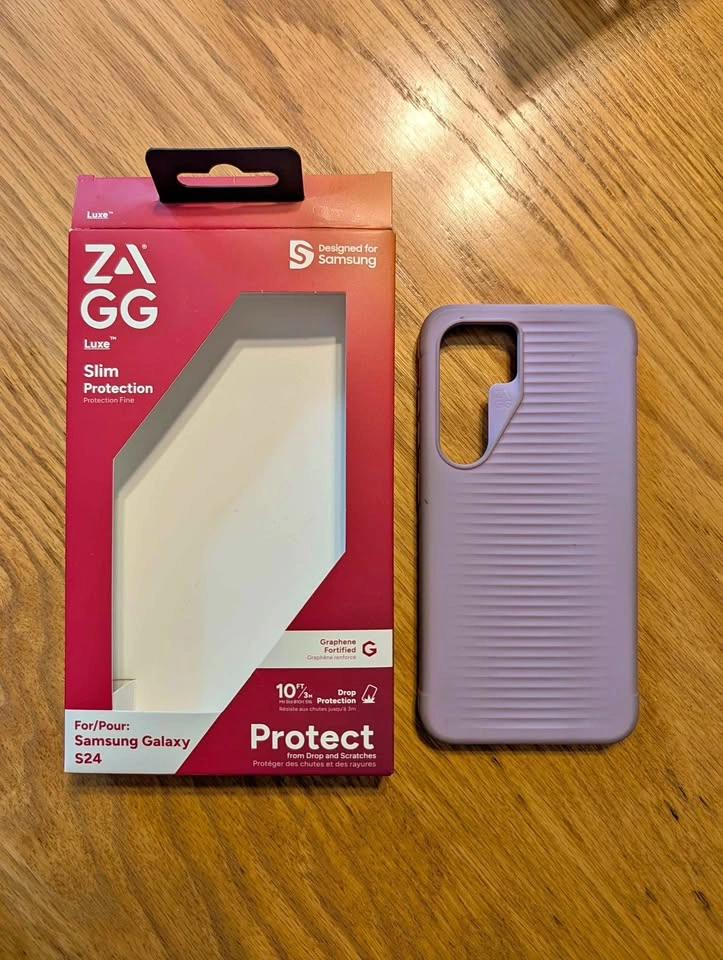ZAGG Luxe S24 cases, 1 purple, 1 black ($5 each)