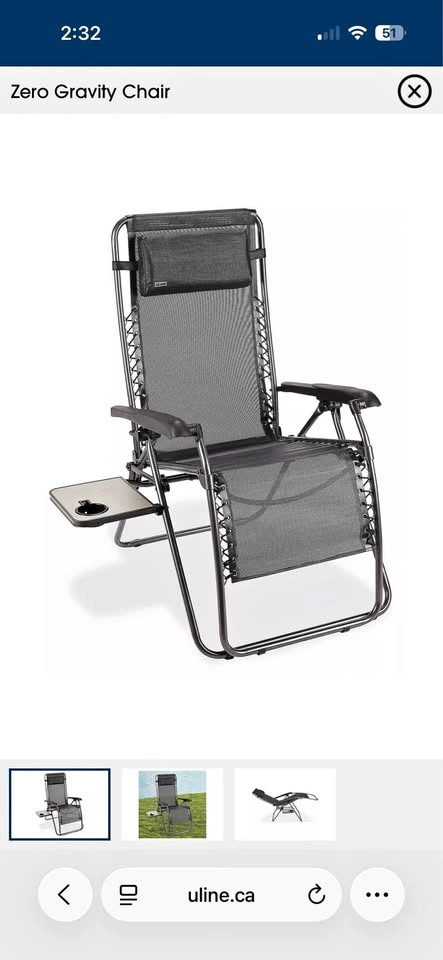 ULINE Zero Gravity Chair (Brand New)