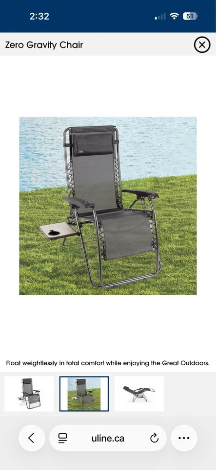 ULINE Zero Gravity Chair (Brand New) - photo 2