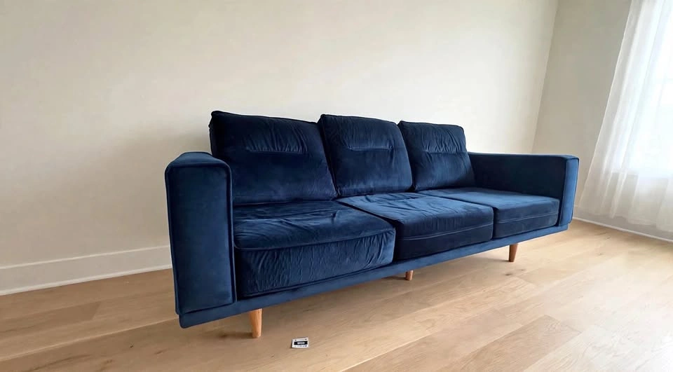 Navy Blue Velvet 3-Seater Sofa