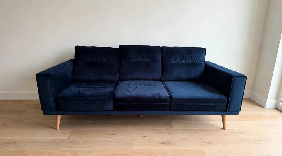 Navy Blue Velvet 3-Seater Sofa - photo 2