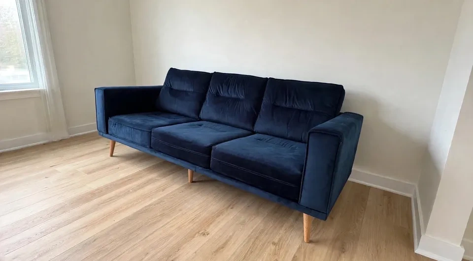 Navy Blue Velvet 3-Seater Sofa - photo 3