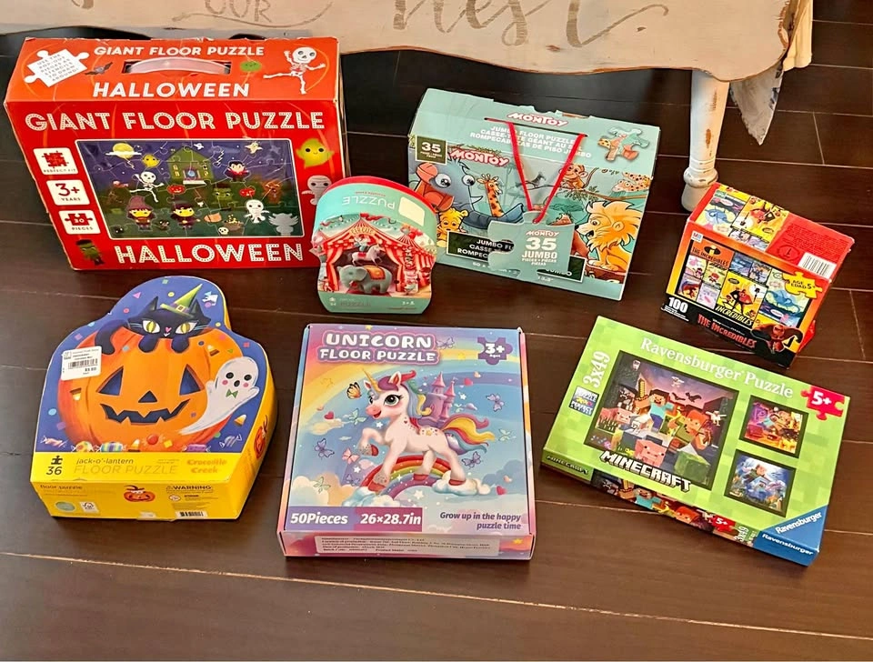 Kids Floor Puzzles Lot Halloween Minecraft Circus