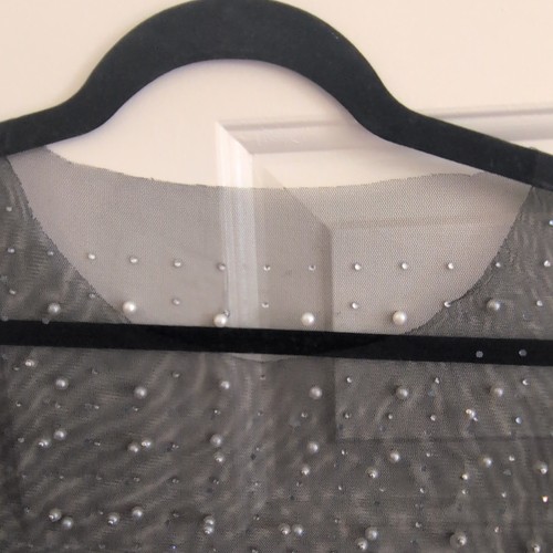 Women’s Black Sheer Mesh Long Sleeve Pearl Shift Dress - photo 4