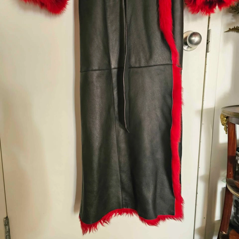 Red Faux Fur Black Faux Leather Maxi Penny Lane Coat - photo 5