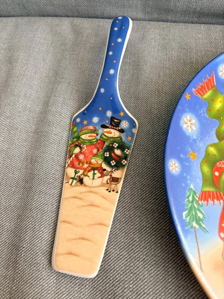 Christmas Snowman Family Porcelain Plate and Cake Servering Set - photo 3