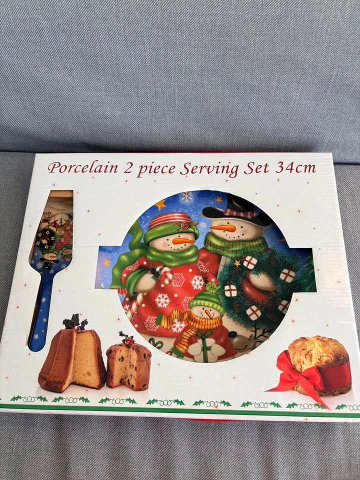 Christmas Snowman Family Porcelain Plate and Cake Servering Set - photo 5
