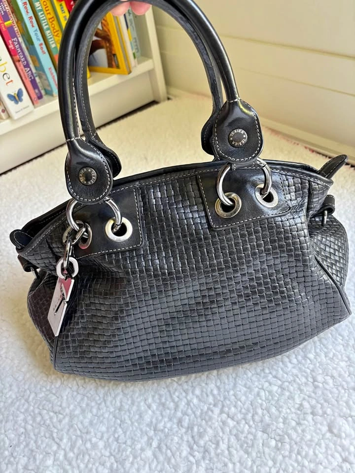 Texier Designer Brand Black Woven Genuine Leather Handbag
