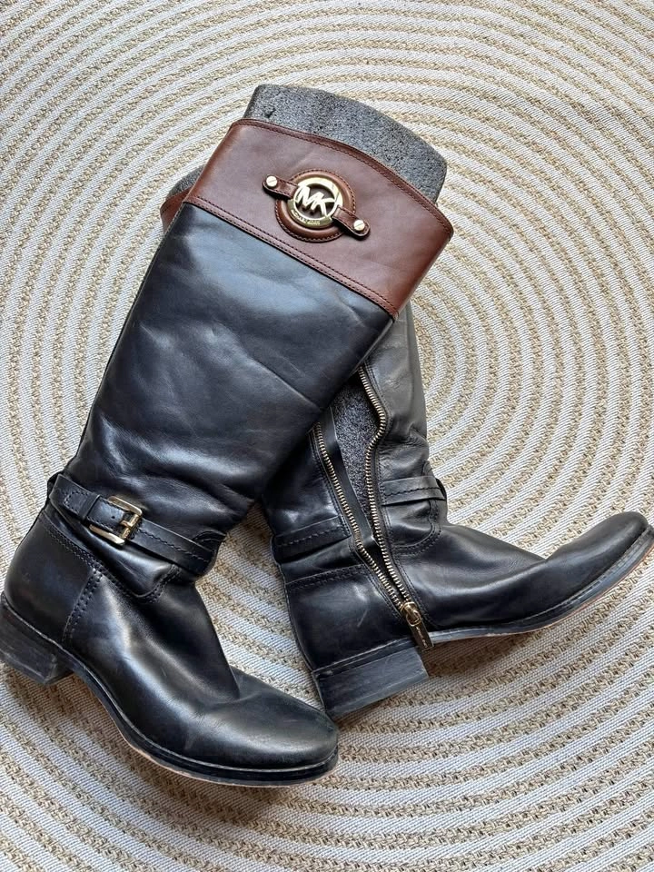 Michael Kors Black and Brown Riding Boots size 7.5