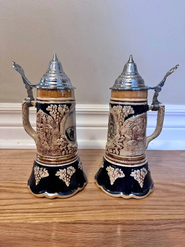 Authentic Pair of Vintage Original King German Beer Steins