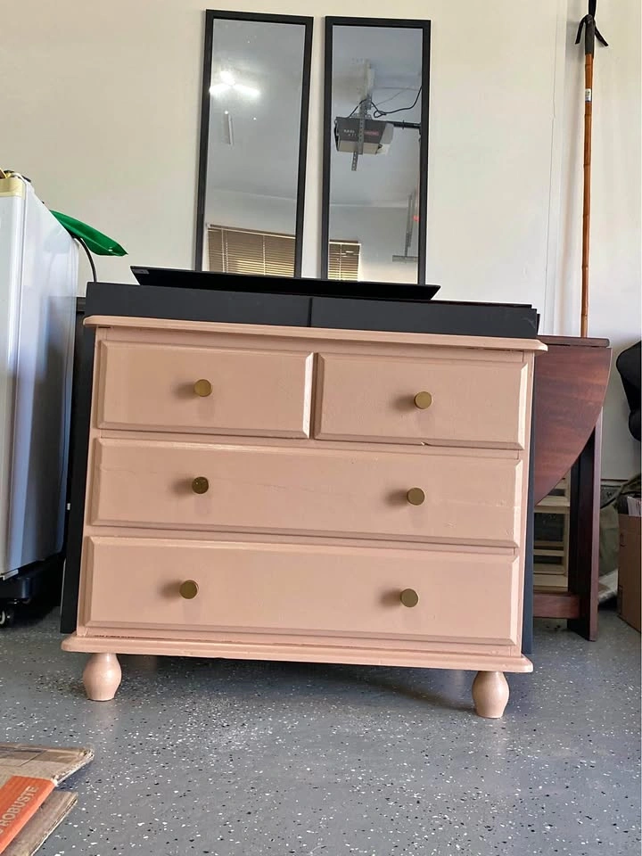 Refinished Blush Pink Dresser with Gold Knobs - Boho / Nursery D