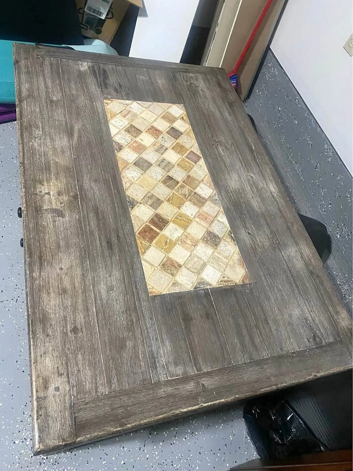 Rustic Farmhouse Coffee Table with Tile Inlay - 4 Drawers