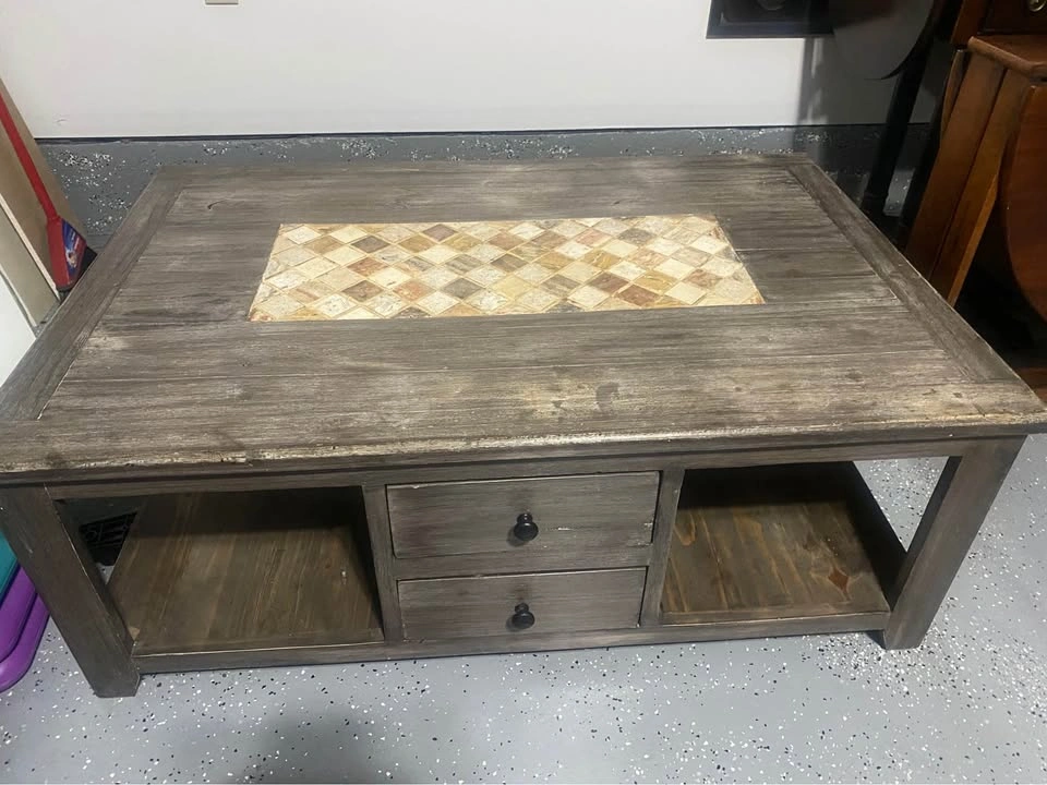 Rustic Farmhouse Coffee Table with Tile Inlay - 4 Drawers - photo 2