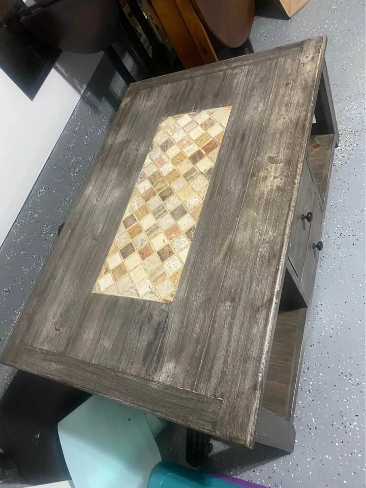Rustic Farmhouse Coffee Table with Tile Inlay - 4 Drawers - photo 3