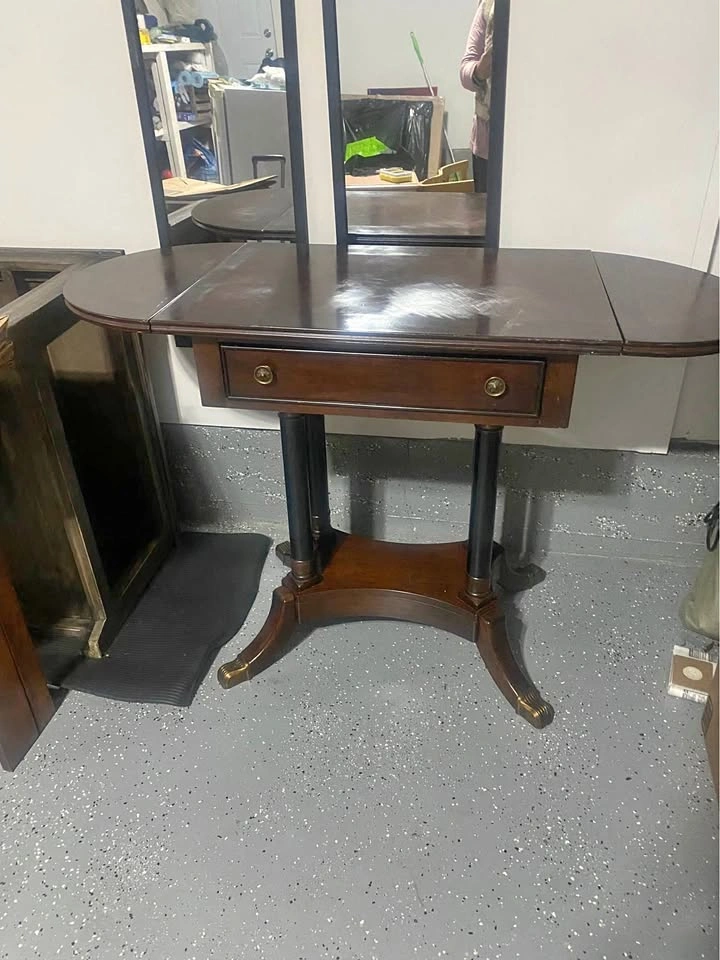 Dark Wood Drop-Leaf Sofa Table with Drawer