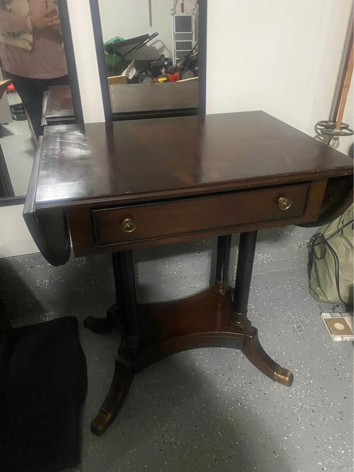 Dark Wood Drop-Leaf Sofa Table with Drawer - photo 2