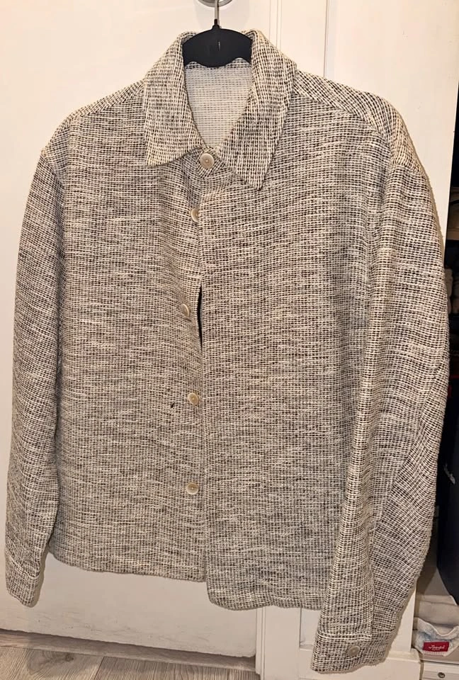 Zara Textured Overshirt Shirt Jacket, Small, Cream and Charcoal