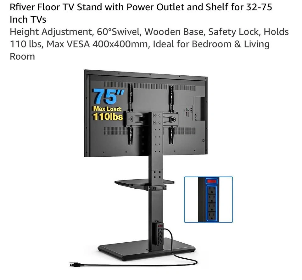 TV Stand 32-75” with Power Outlet and Shelf