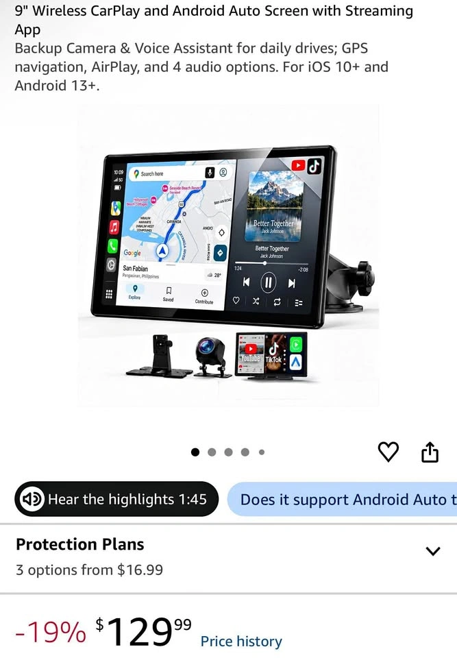 9" Wireless CarPlay and Android Auto Screen with Streaming App